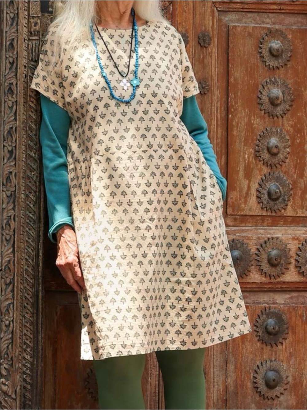 Gudrun Sjoden Thistle Woven Organic Cotton Block Print Dress Size XL
